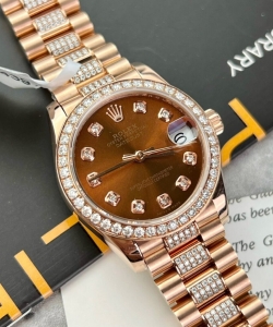 Rolex datejust gold wrapped moissanite with chocolate dial 31mm