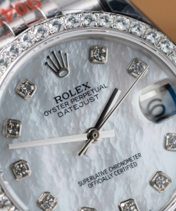 Rolex datejust mother of pearl dial with moissanite bezel 31mm