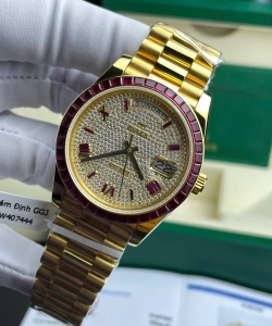 Rolex day-date ruby red + moissanite diamonds gold wrapped 40mm