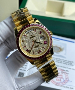 Rolex day-date ruby red + moissanite diamonds gold wrapped 40mm