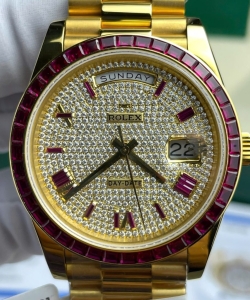 Rolex day-date ruby red + moissanite diamonds gold wrapped 40mm