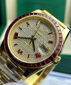 Rolex day-date ruby red + moissanite diamonds gold wrapped 40mm