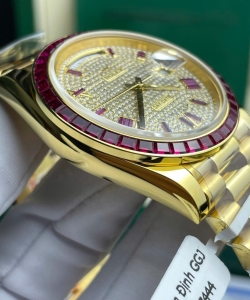 Rolex day-date ruby red + moissanite diamonds gold wrapped 40mm