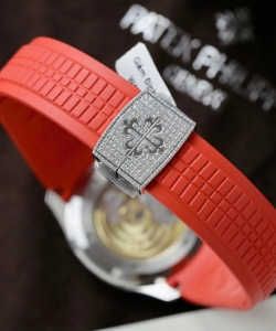 Patek Philippe aquanaut 5167 rep custom moissanite diamonds red rubber strap 40mm