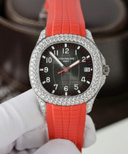 Patek Philippe aquanaut 5167 rep custom moissanite diamonds red rubber strap 40mm