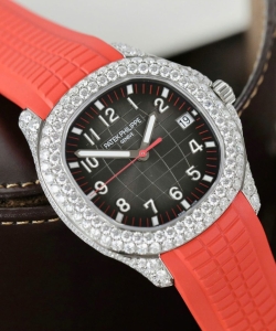 Patek Philippe aquanaut 5167 rep custom moissanite diamonds red rubber strap 40mm