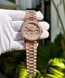 Rolex day-date gold wrapped end moissanite diamonds baguette custom 40mm