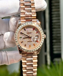 Rolex day-date gold wrapped end moissanite diamonds baguette custom 40mm