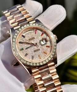 Rolex day-date gold wrapped end moissanite diamonds baguette custom 40mm