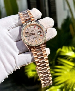 Rolex day-date gold wrapped end moissanite diamonds baguette custom 40mm