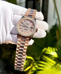 Rolex day-date gold wrapped end moissanite diamonds baguette custom 40mm