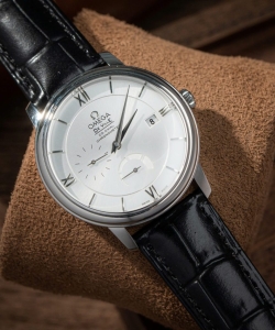 omega de ville prestige power reserve white dial leather strap 39.5mm