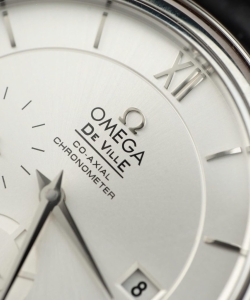 omega de ville prestige power reserve white dial leather strap 39.5mm