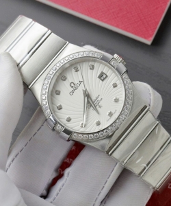 omega constellation co-axial white dial metal strap 38mm