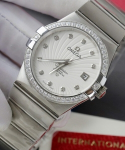 omega constellation co-axial white dial metal strap 38mm