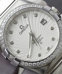 omega constellation co-axial white dial metal strap 38mm