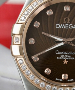 omega constellation co-axial watch brown dial metal strap 38mm