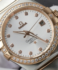 omega constellation co-axial clone white dial metal strap 38mm