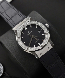 hublot classic fusion titanium black dial custom moissanite diamonds 42mm