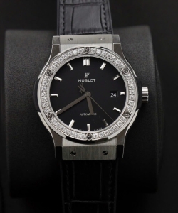 hublot classic fusion titanium black dial custom moissanite diamonds 42mm