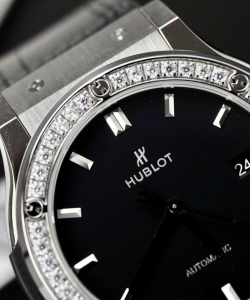 hublot classic fusion titanium black dial custom moissanite diamonds 42mm