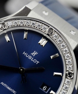 hublot classic fusion titaniumblue dial custom moissanite diamonds 42mm