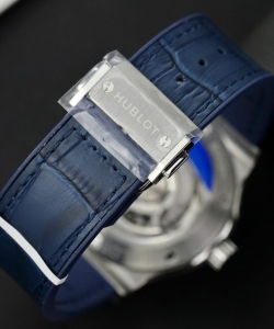 hublot classic fusion titaniumblue dial custom moissanite diamonds 42mm