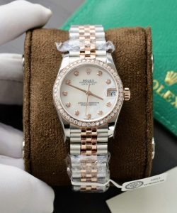 Rolex datejust dial mother of pearl custom moissanite diamonds 31mm