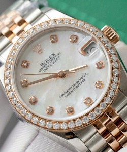 Rolex datejust dial mother of pearl custom moissanite diamonds 31mm