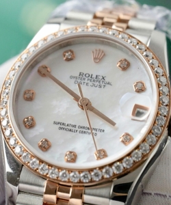 Rolex datejust dial mother of pearl custom moissanite diamonds 31mm