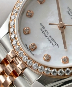 Rolex datejust dial mother of pearl custom moissanite diamonds 31mm