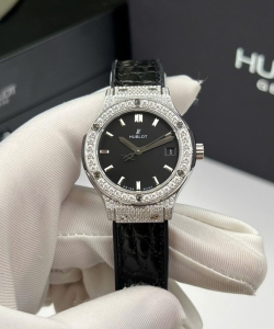 hublot classic fusion titanium wacth black custom moissanite diamonds 33mm