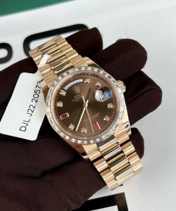 Rolex day-date gold wrapped + diamonds moissanite baguette 36mm