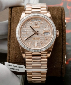 Rolex day-date gold wrapped + moissanite baguette diamonds gmf 40mm